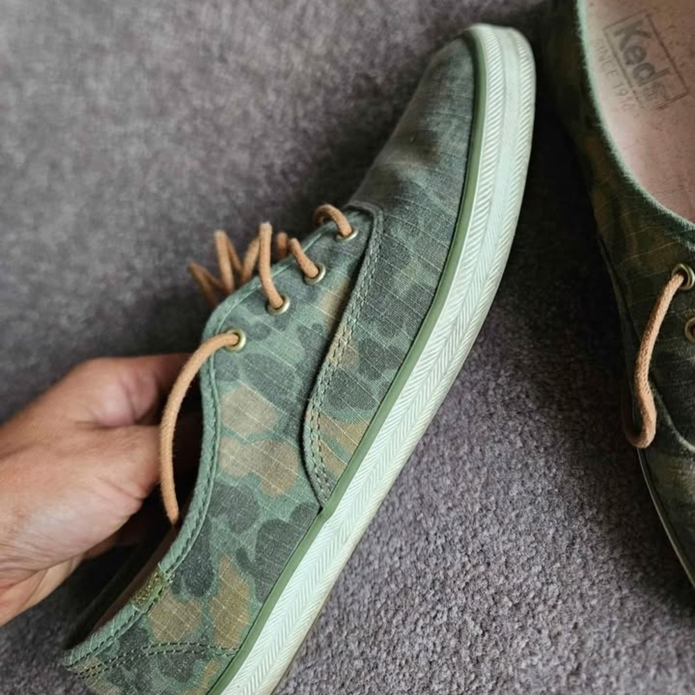 Keds Olive Camouflage Sneakers with Tan Laces - Picture 2 of 3